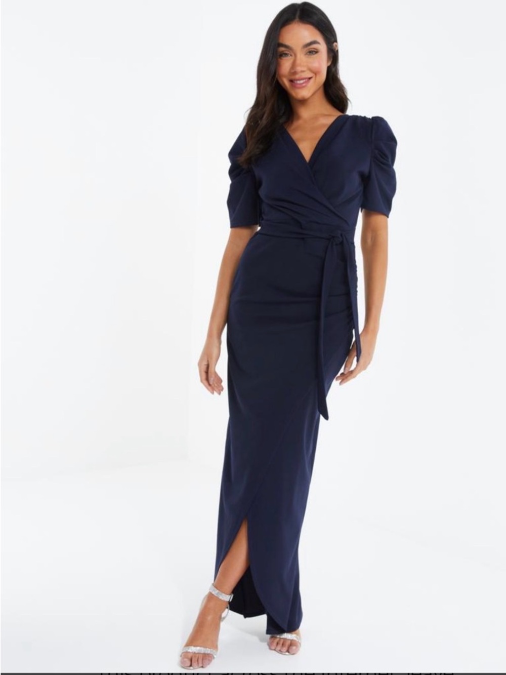 Quiz Navy Blue Maxi Dress Sleeves US 6 Formal Occasion Wedding Guest